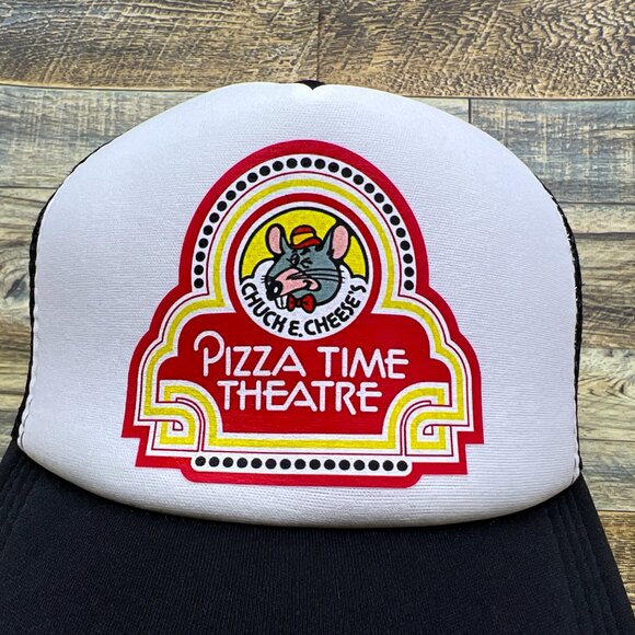 Chuck E. Cheese Pizza Time Theater Mens Trucker Hat Black Snapback Ball Cap - Picture 2 of 6
